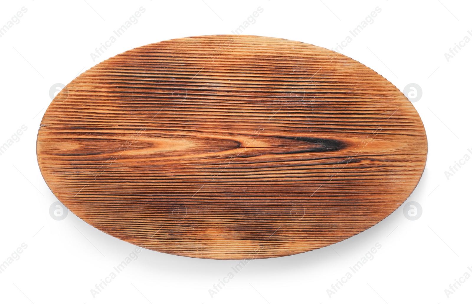 Photo of Wooden board on white background, top view. Kitchen accessory