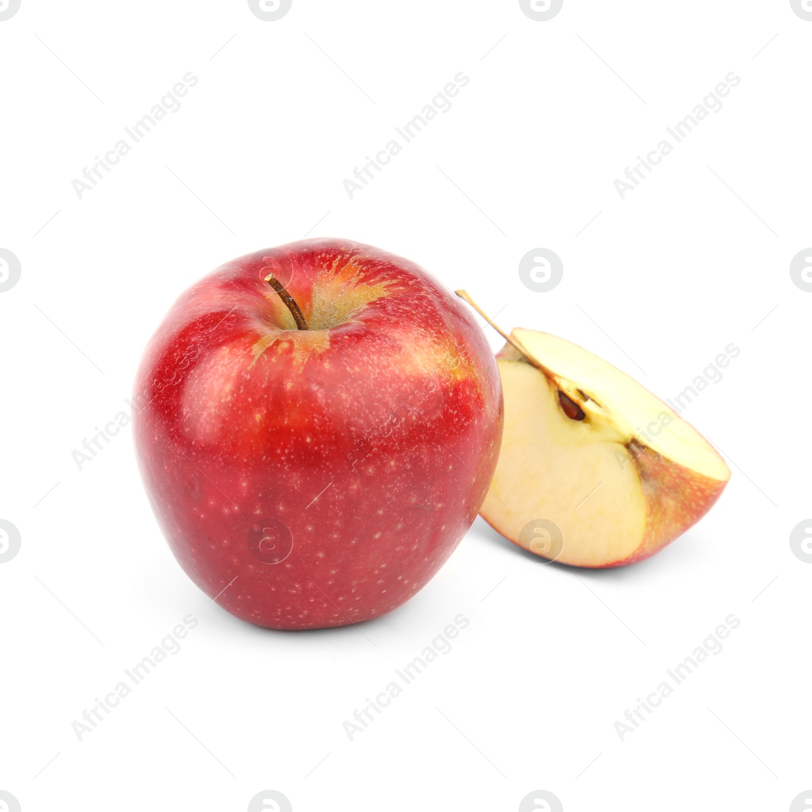 Photo of Ripe juicy red apples on white background