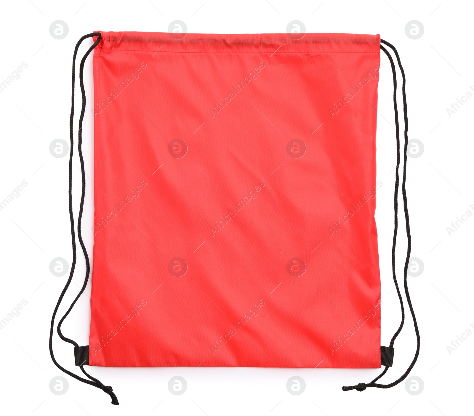 Photo of One red drawstring bag isolated on white