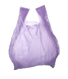 One purple plastic bag isolated on white