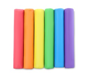 Many different colorful plasticine pieces on white background, top view