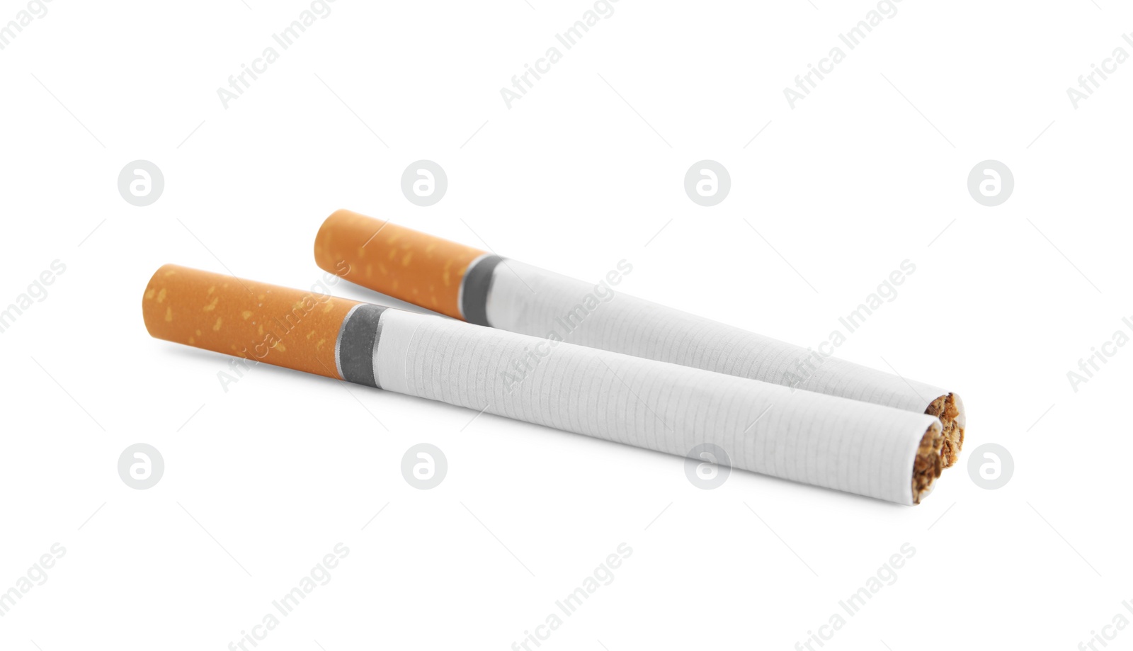 Photo of Cigarettes with orange filters isolated on white