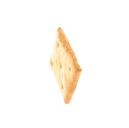 Photo of Crispy cracker isolated on white. Delicious snack