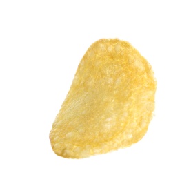Tasty crispy potato chip on white background