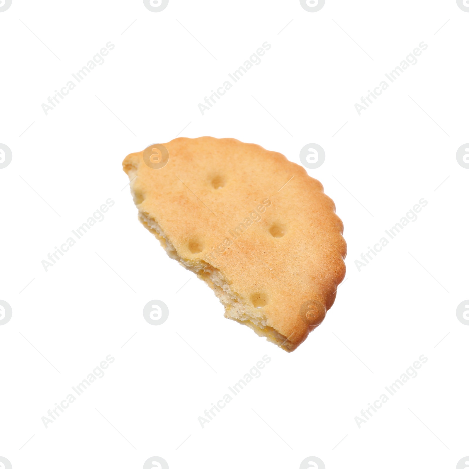 Photo of Piece of tasty cracker isolated on white