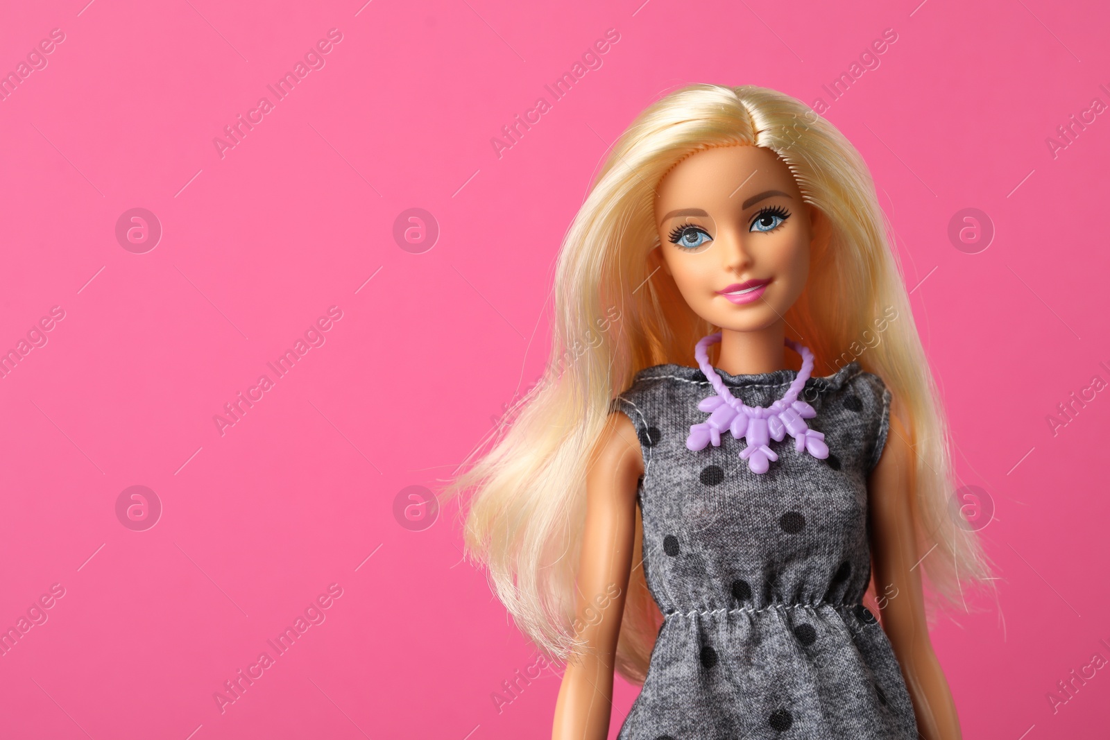 Photo of Mykolaiv, Ukraine - September 4, 2023: Beautiful Barbie doll on pink background, space for text