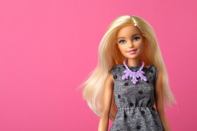 Photo of Mykolaiv, Ukraine - September 4, 2023: Beautiful Barbie doll on pink background, space for text