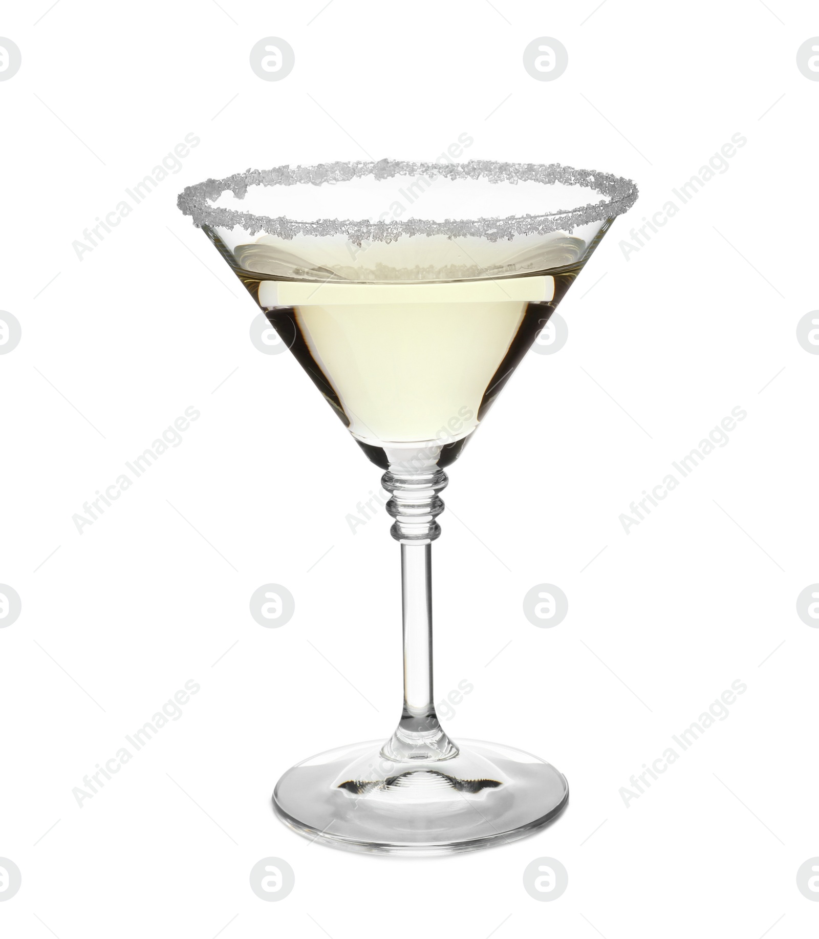 Photo of Glass of classic martini cocktail on white background