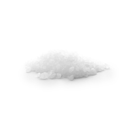 Photo of Pile of natural salt on white background