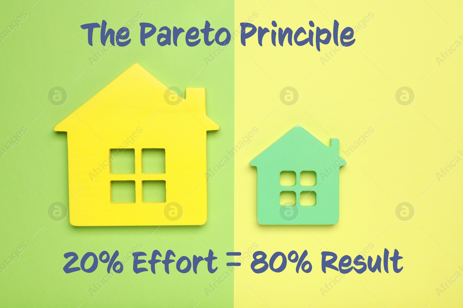 Image of Small and big house figures on color background, flat lay. Pareto principle concept