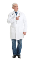Photo of Full length portrait of senior doctor on white background
