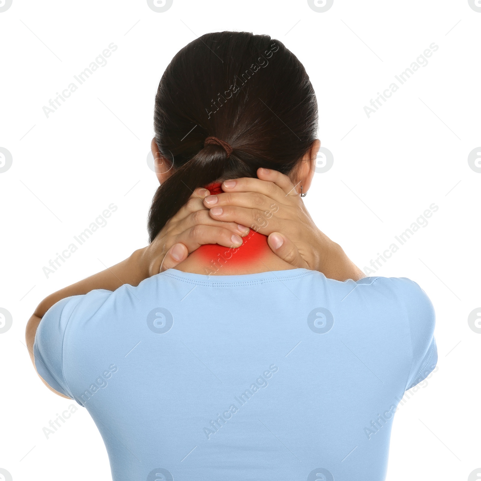 Image of Woman suffering from rheumatism on white background