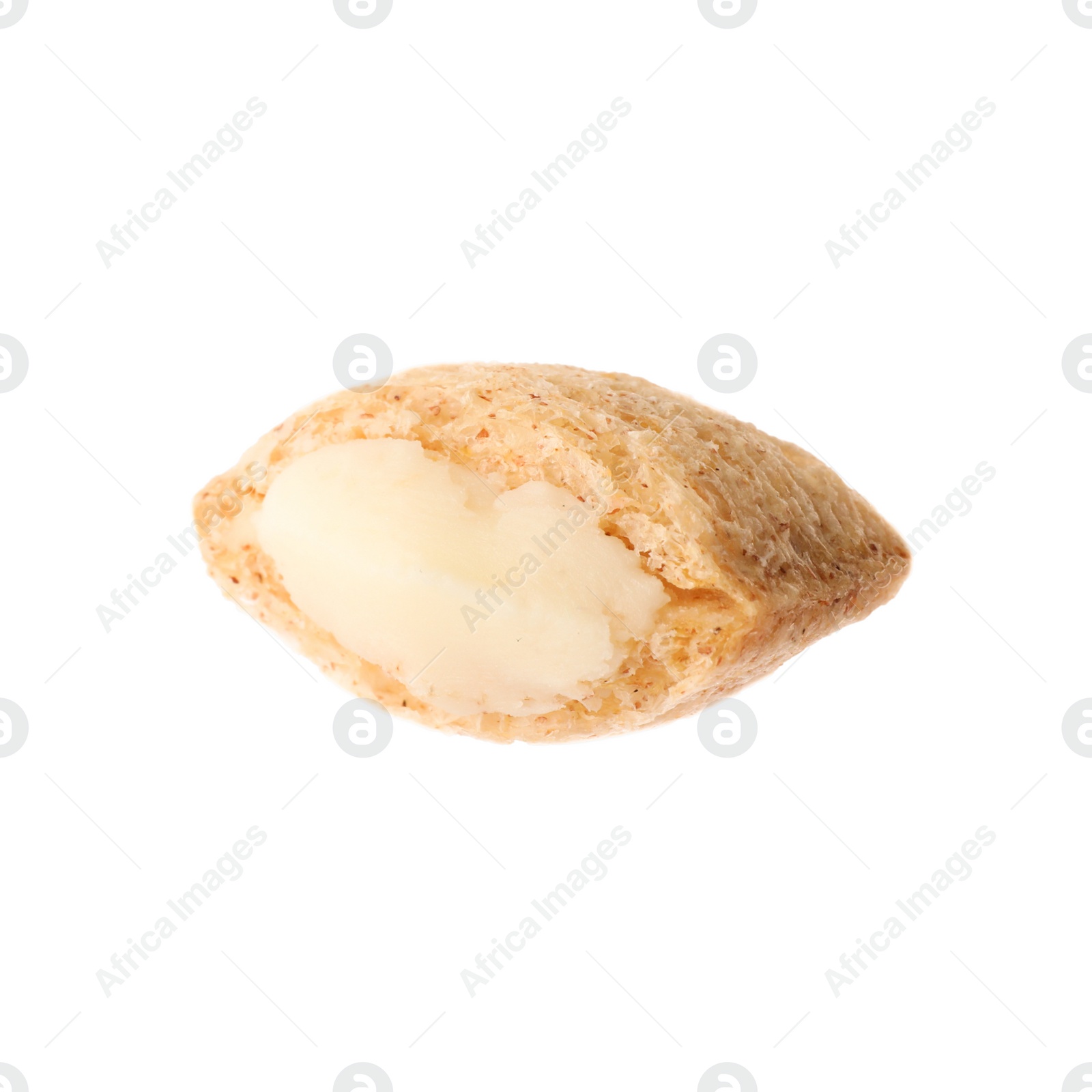 Photo of Broken corn pad with milk filling isolated on white