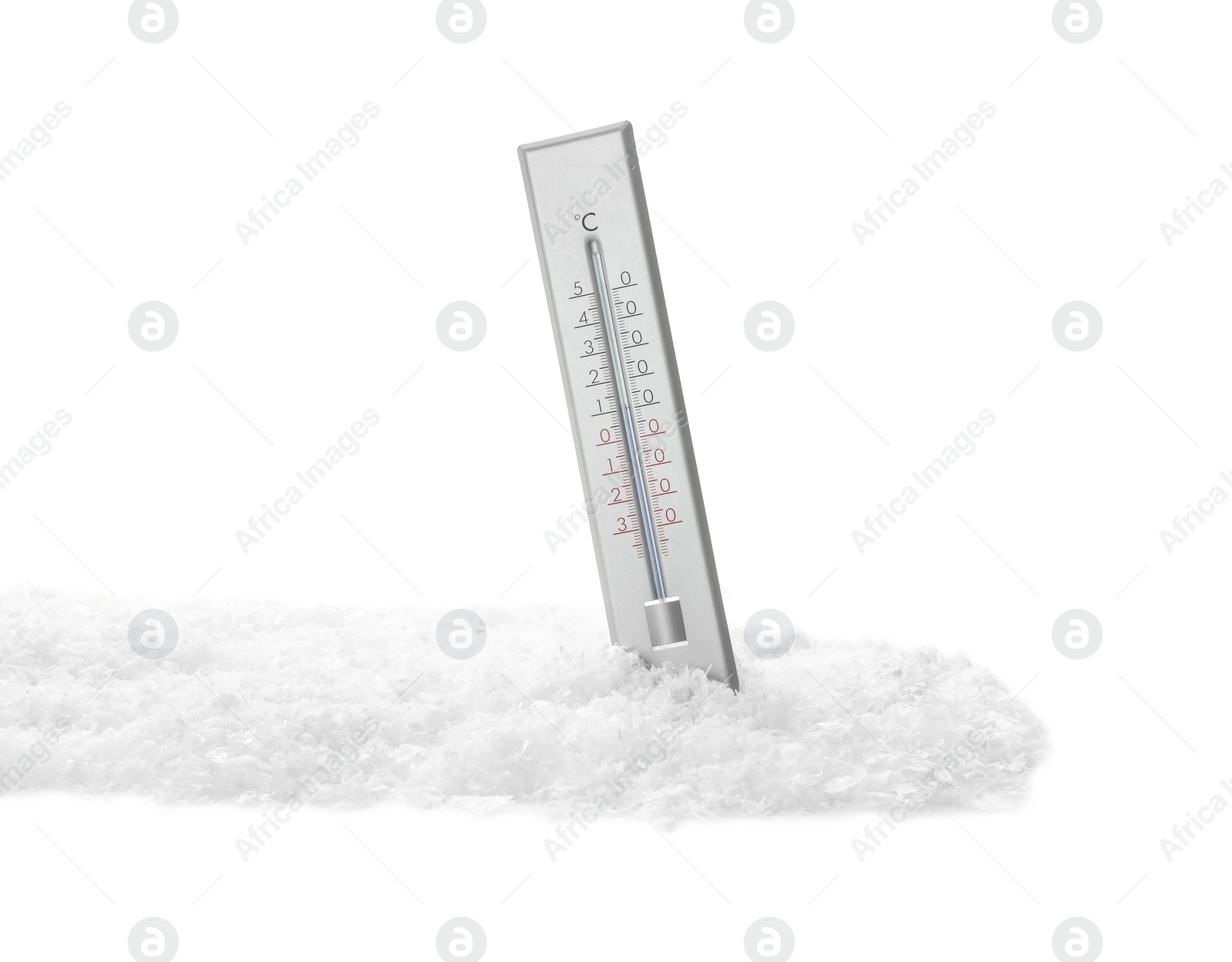 Photo of Weather thermometer in snow against white background