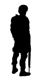Silhouette of soldier with assault rifle on white background. Military service