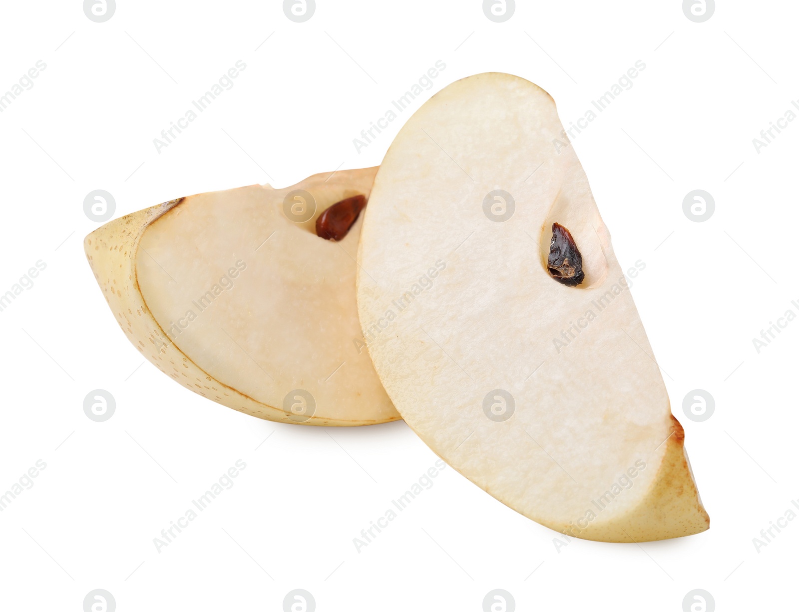 Photo of Slices of fresh apple pear isolated on white