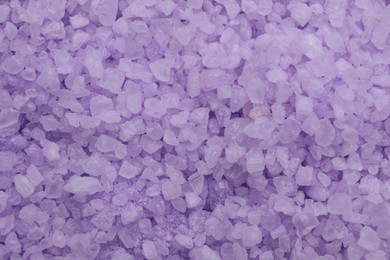 Photo of Violet sea salt as background, top view