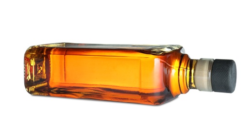 Photo of Bottle of scotch whiskey on white background