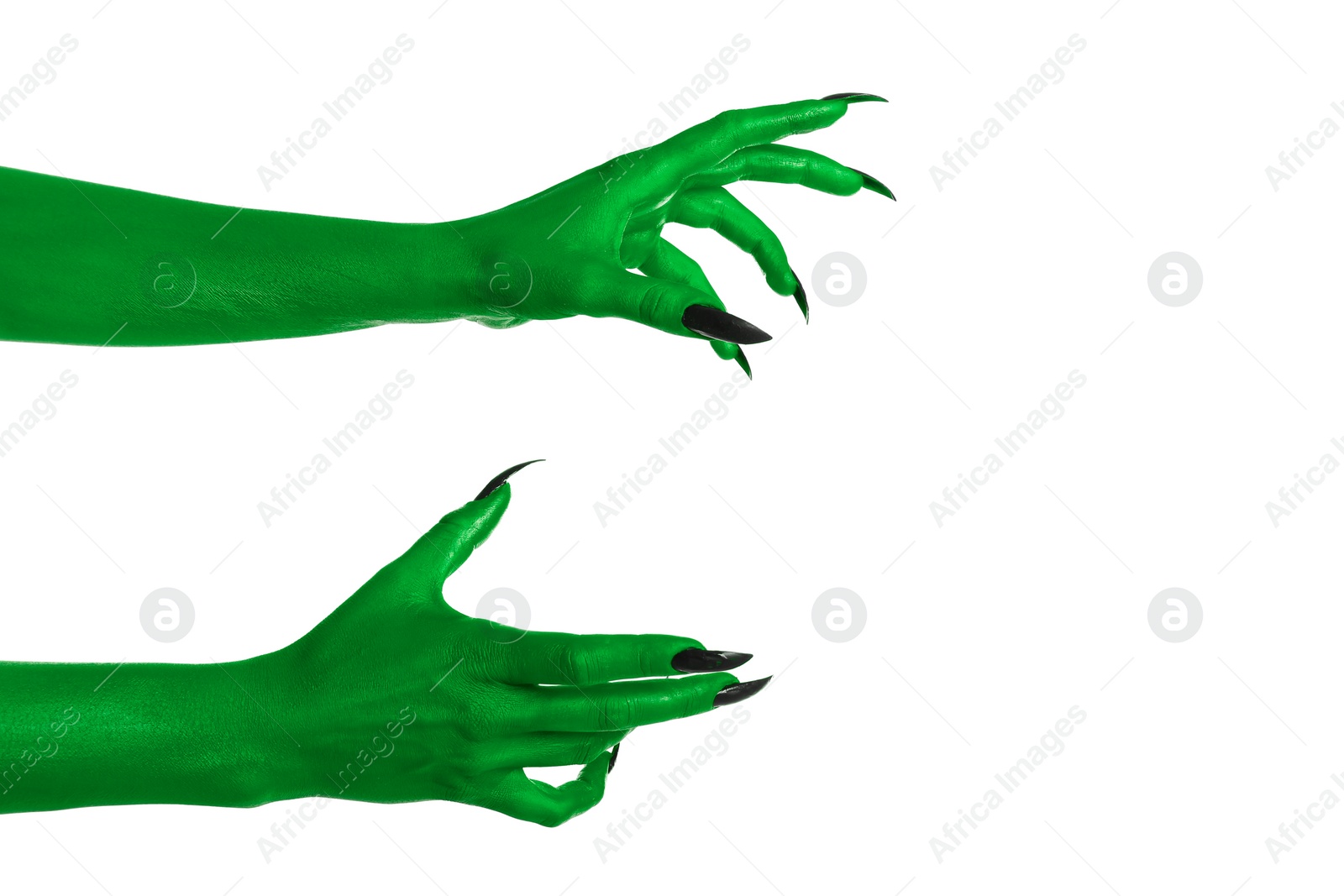 Image of Creepy monster. Green hands with claws isolated on white