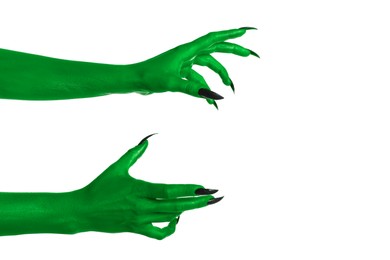 Creepy monster. Green hands with claws isolated on white