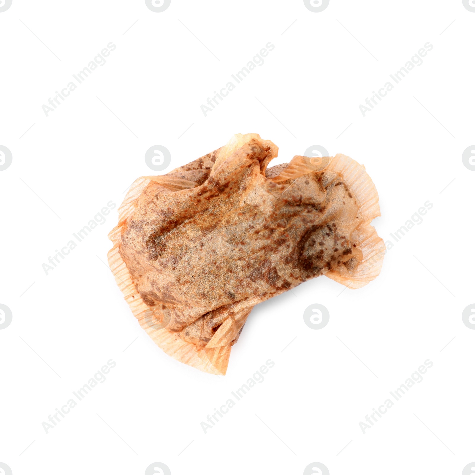 Photo of Used tea bag isolated on white, top view