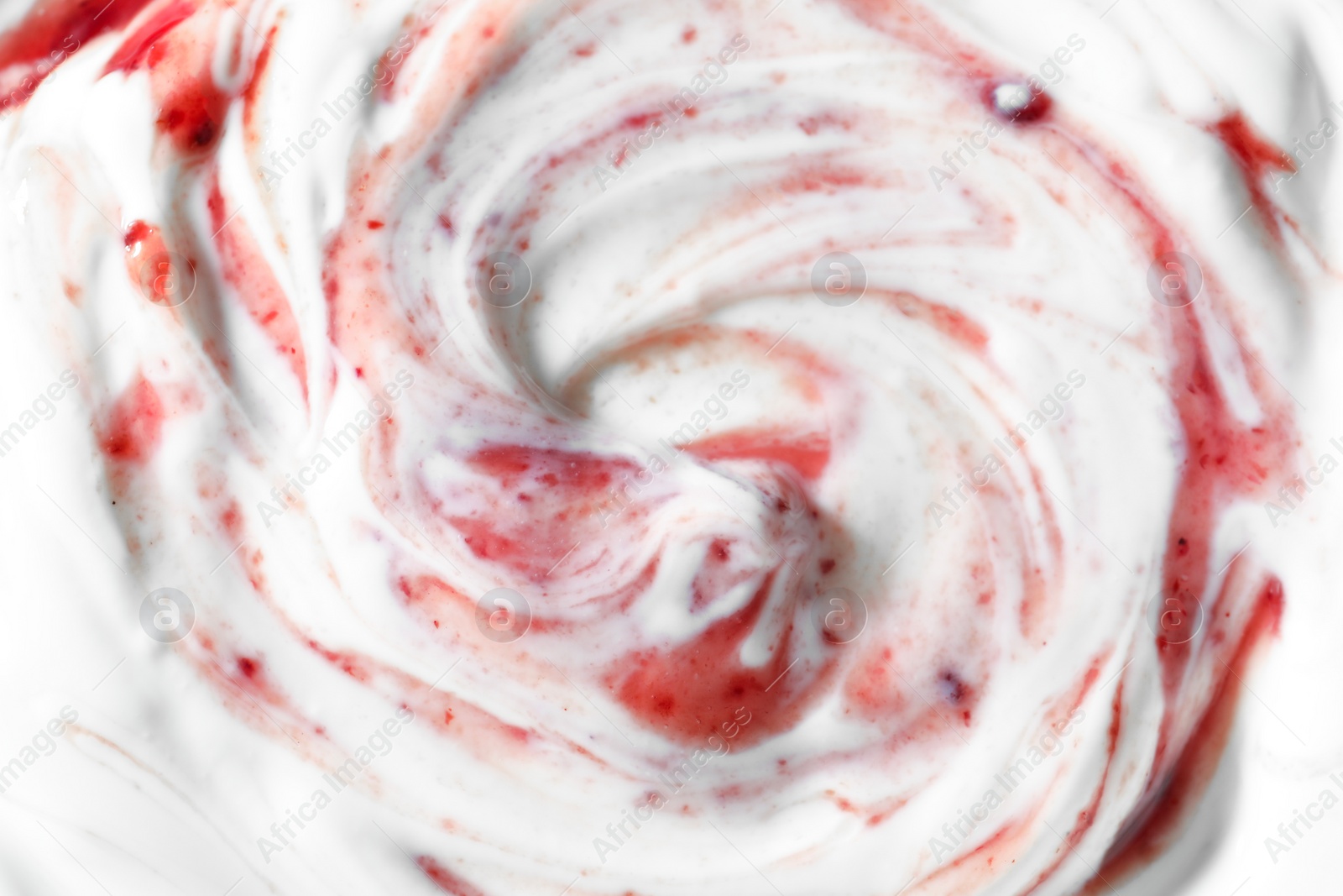 Photo of Tasty yoghurt with jam as background, closeup