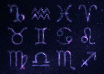 Collection of astrological signs in night sky with beautiful sky