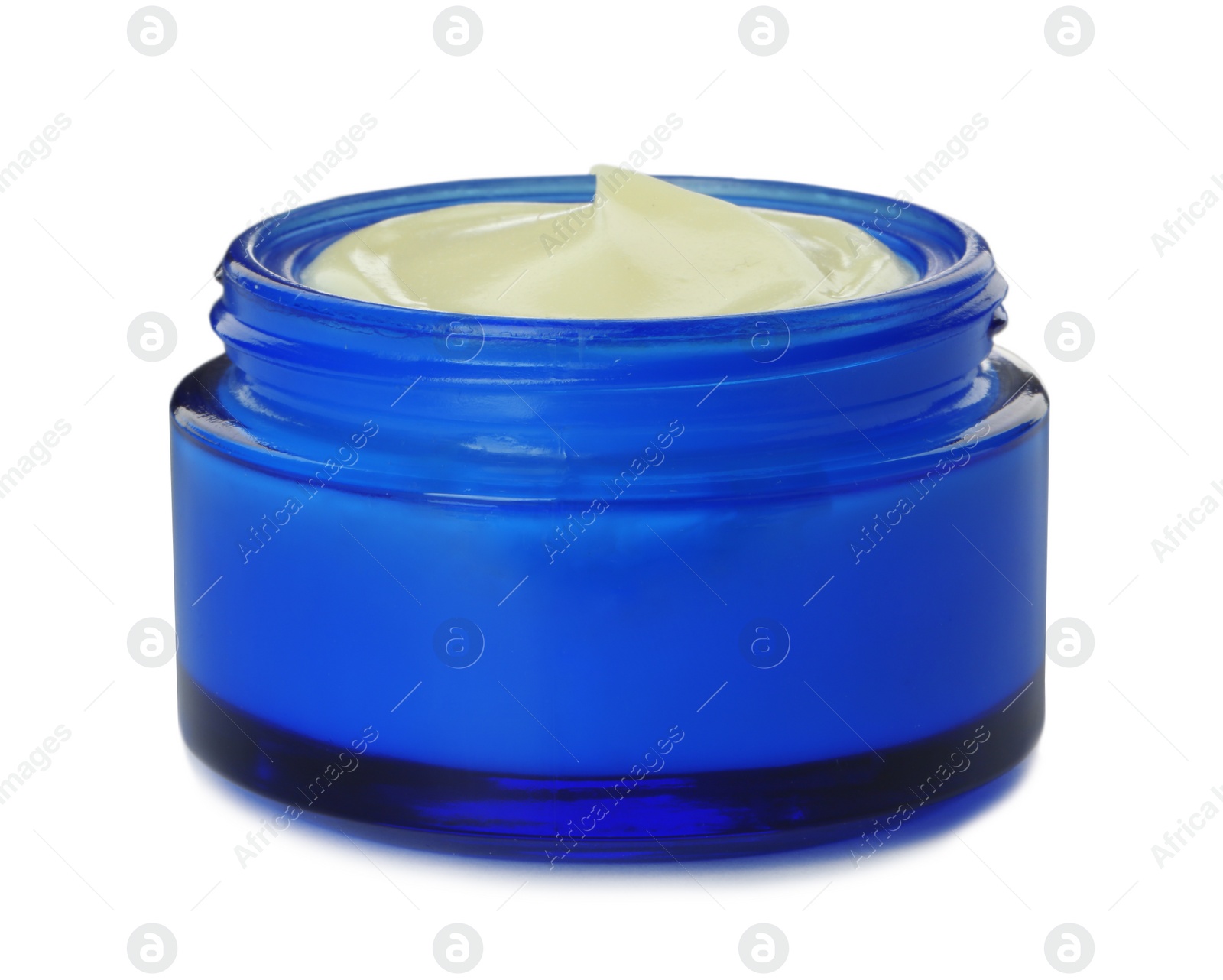 Photo of Jar with hand cream on white background