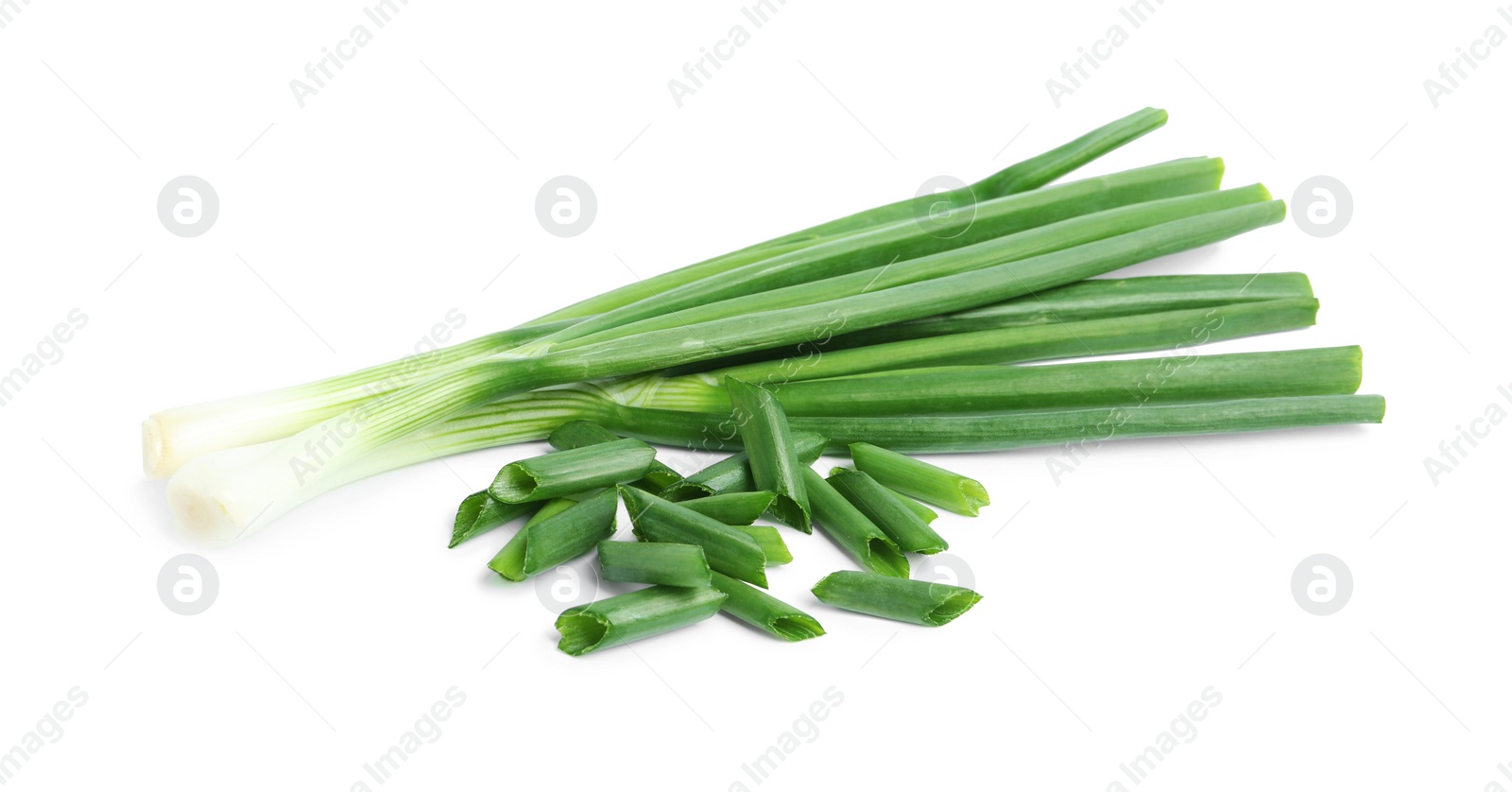 Photo of Fresh green spring onions isolated on white