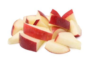 Photo of Pile of apple slices isolated on white