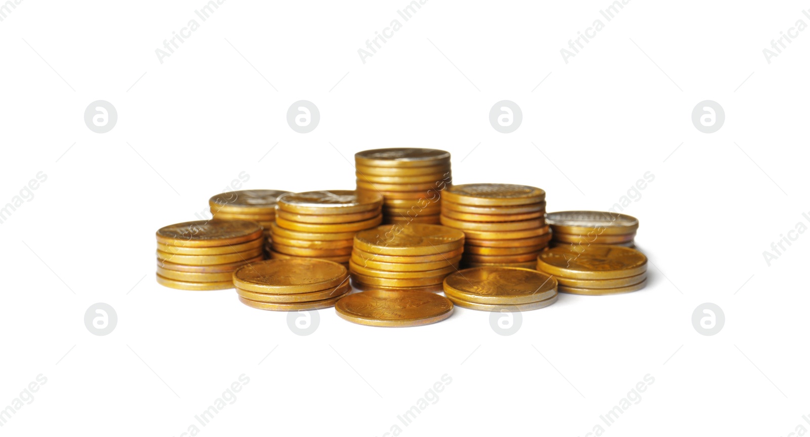 Photo of Stacks of US coins isolated on white