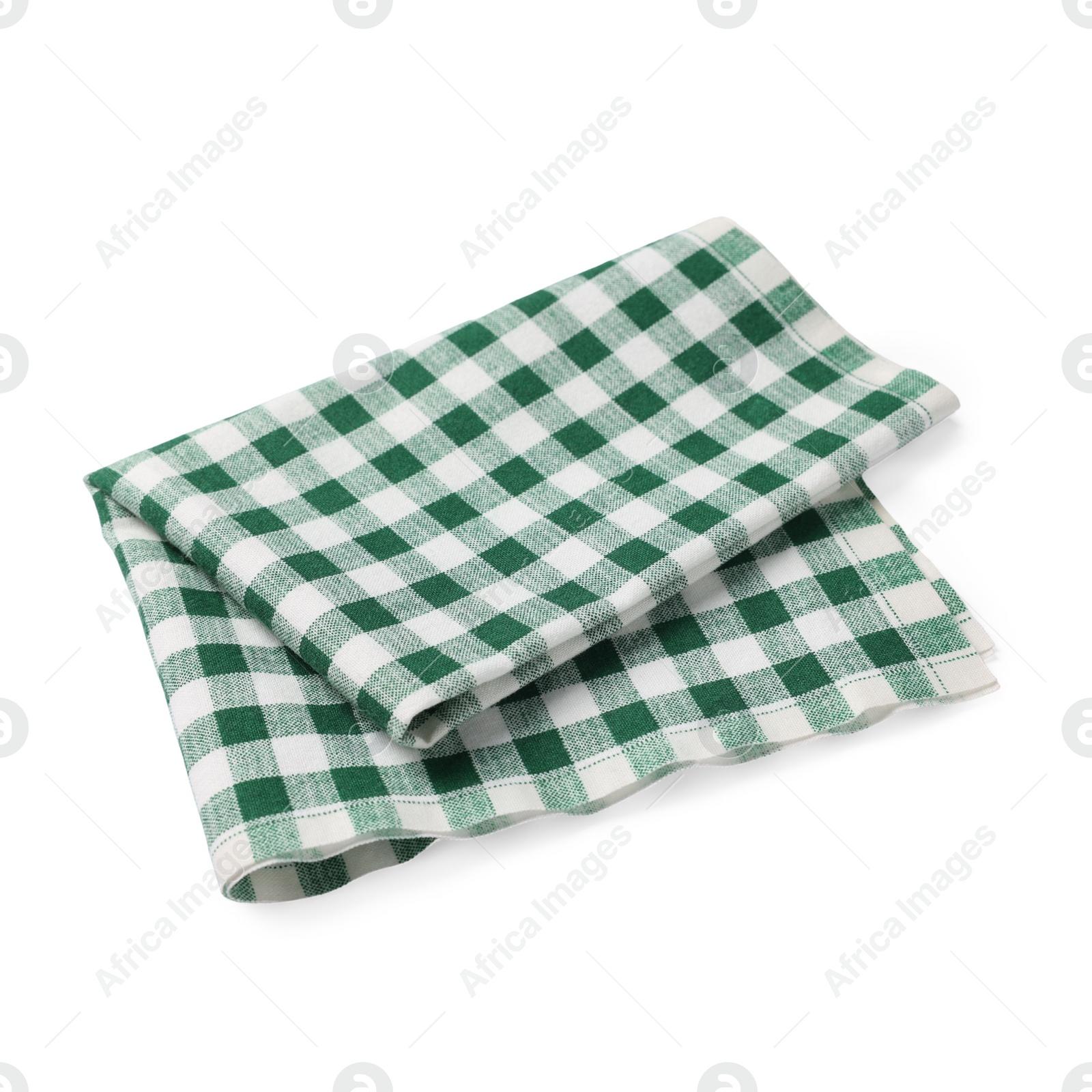 Photo of New green checkered tablecloth on white background