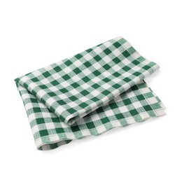 Photo of New green checkered tablecloth on white background