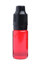 Photo of Bottle of red food coloring on white background