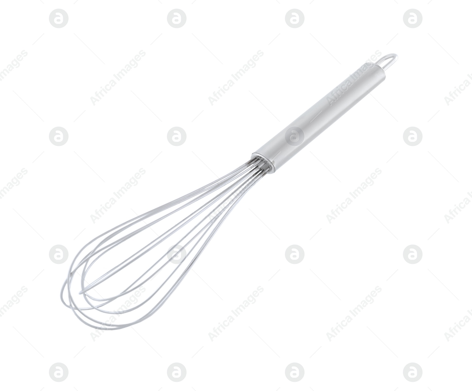 Photo of Clean metal balloon whisk isolated on white