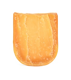 Photo of Piece of tasty mimolette cheese isolated on white