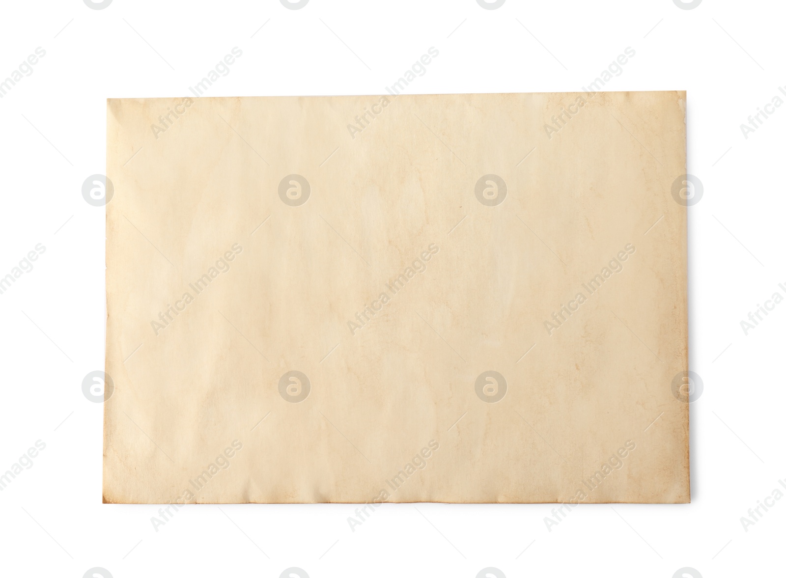 Photo of One blank old letter isolated on white, top view