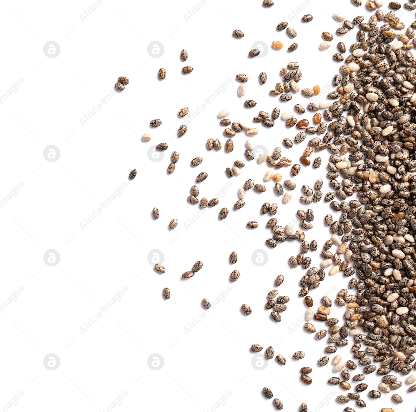 Photo of Chia seeds isolated on white, top view