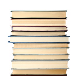 Photo of Stack of hardcover books on white background