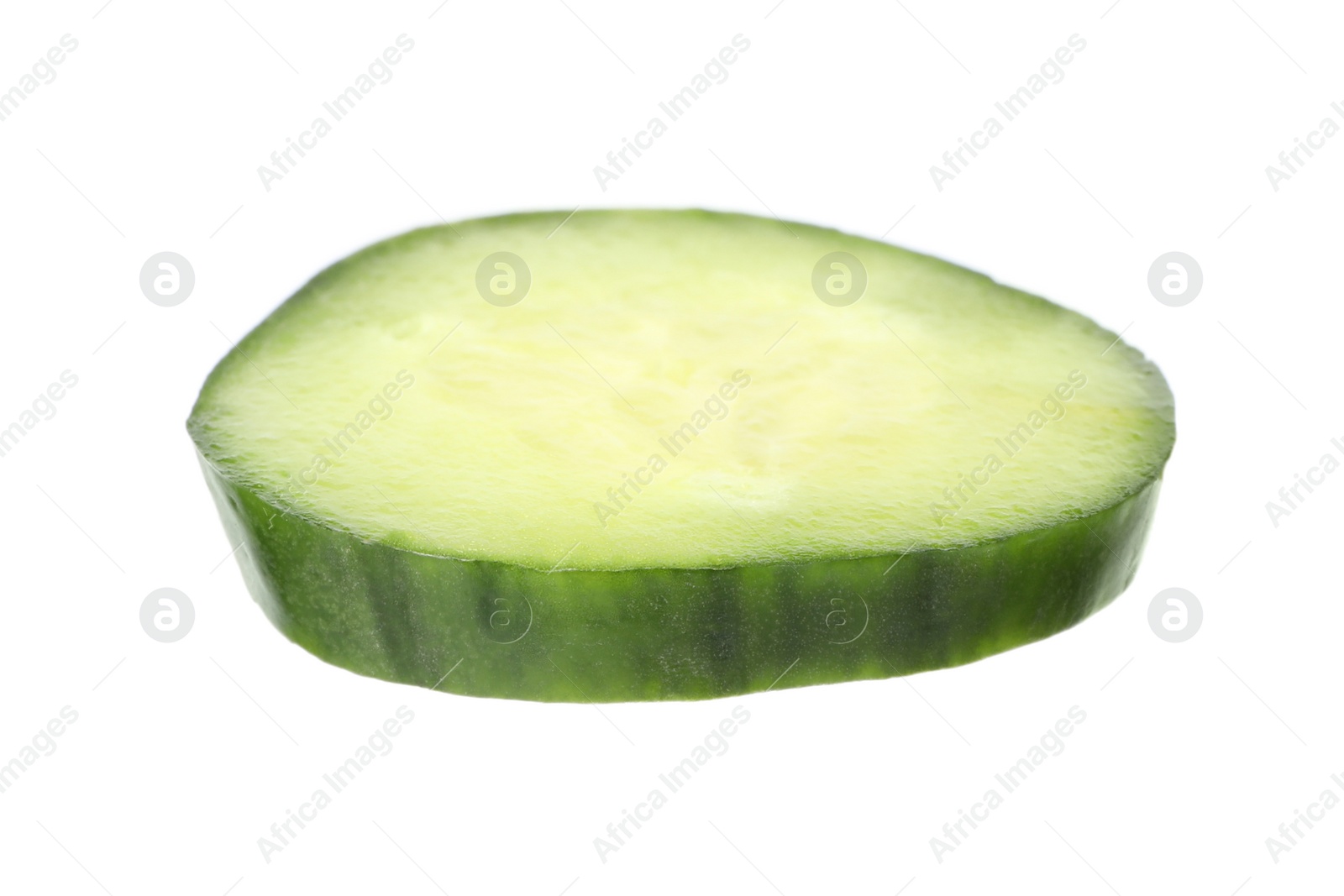 Photo of Cut fresh green cucumber on white background