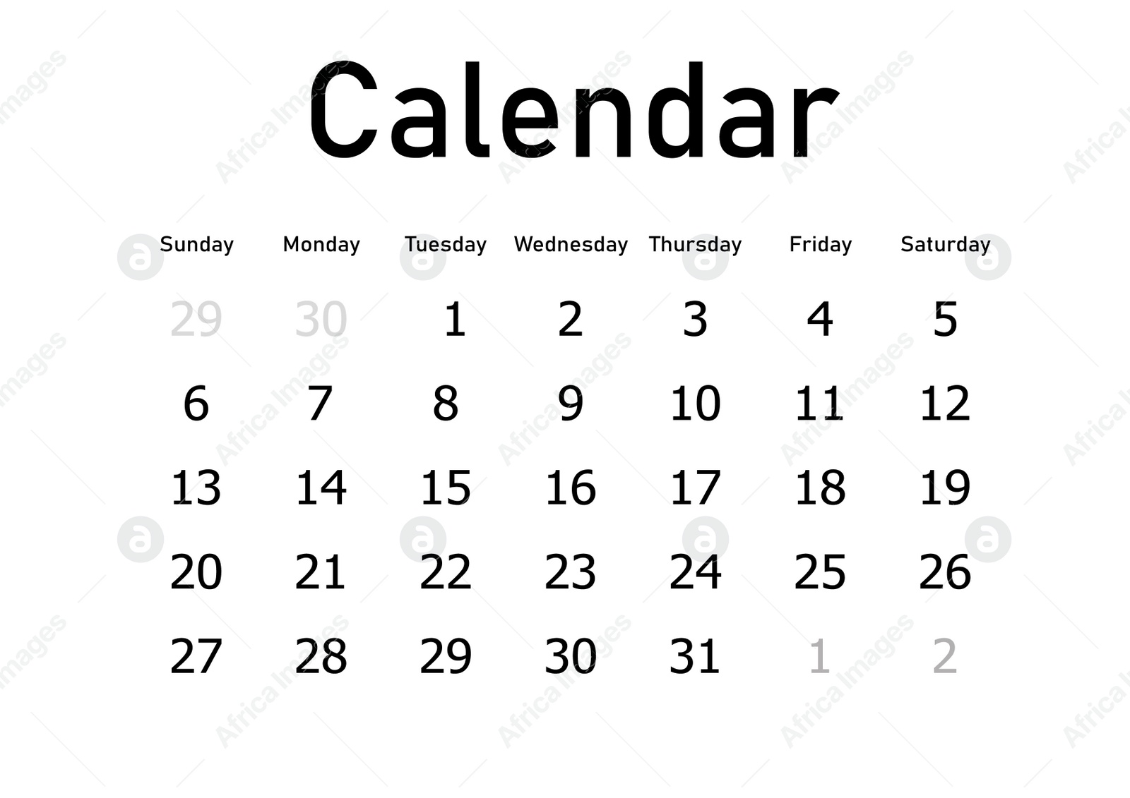 Illustration of Minimalist monthly calendar design on white background