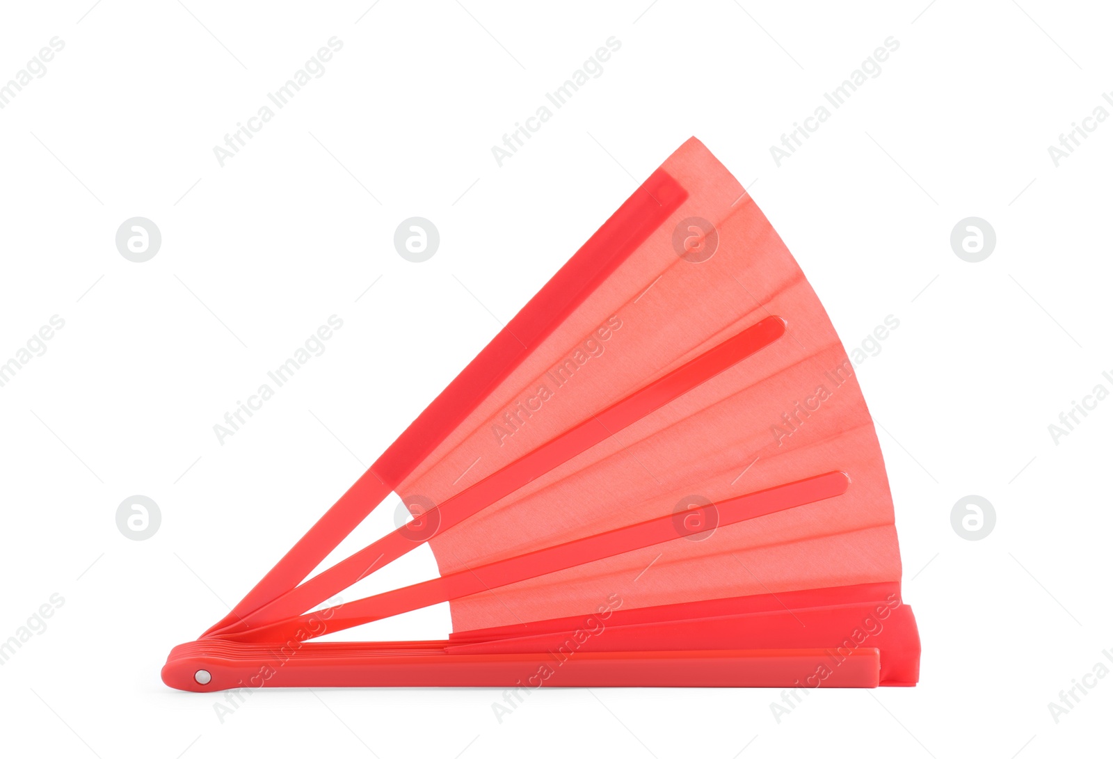 Photo of Bright red opened hand fan isolated on white