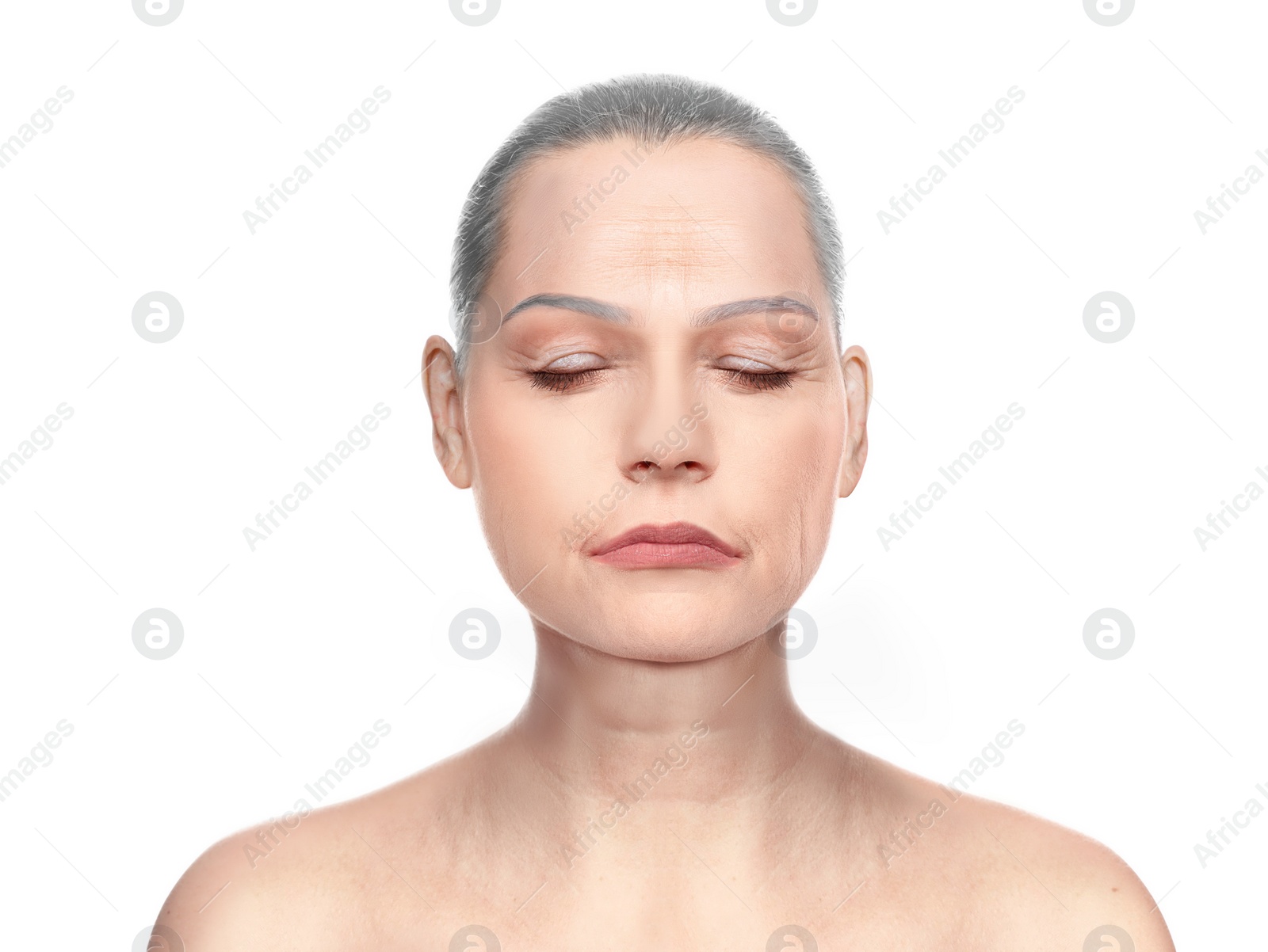 Image of Portrait of senior woman on white background