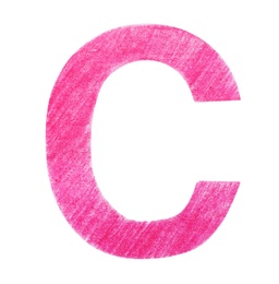 Letter C written with pink pencil on white background, top view