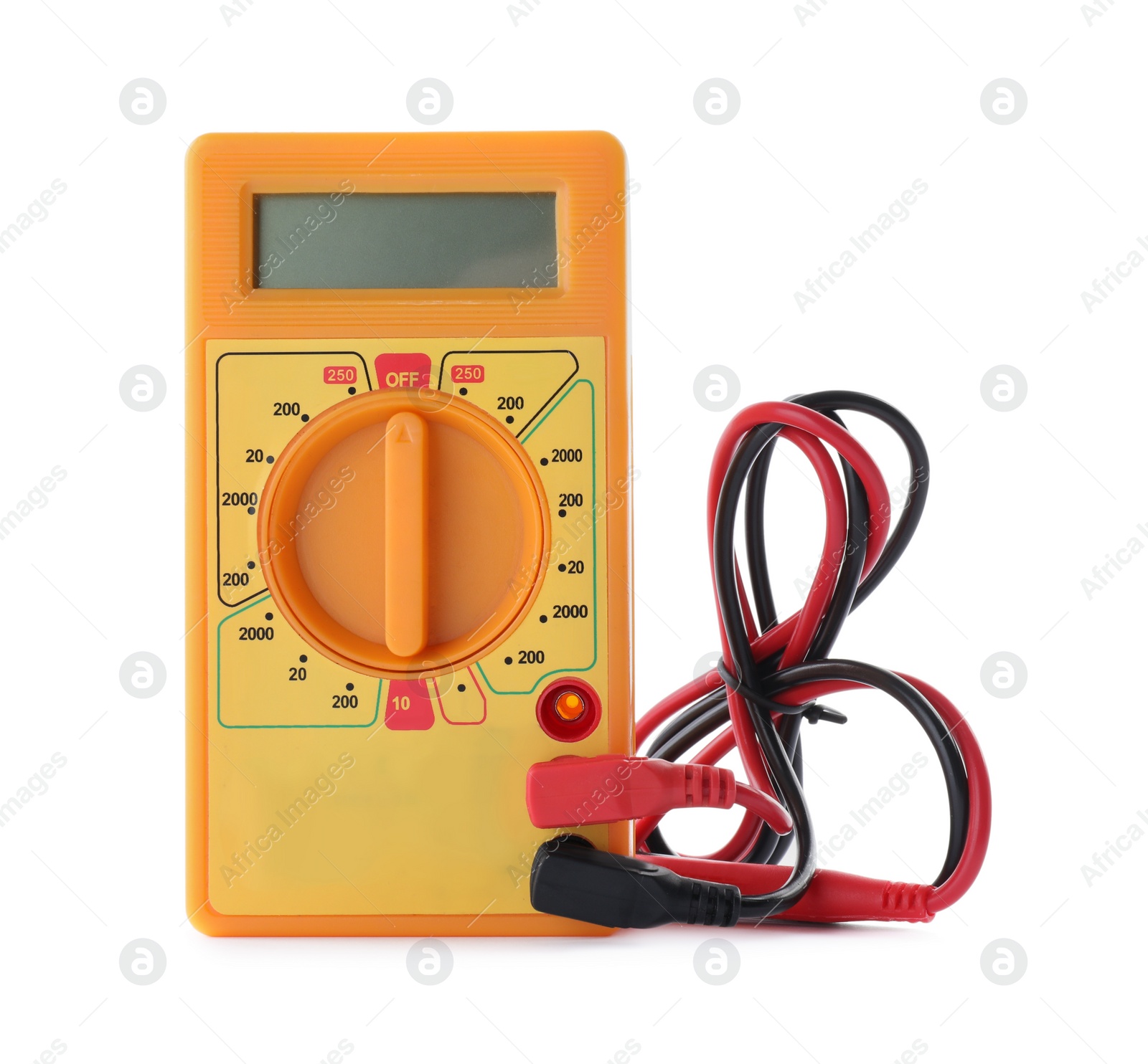 Photo of Digital multimeter on white background. Electrician's tool