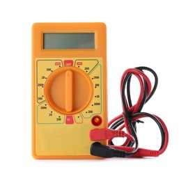 Photo of Digital multimeter on white background. Electrician's tool