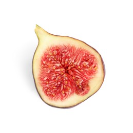 Photo of Half of fresh fig isolated on white, top view