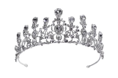 Photo of Beautiful silver tiara with diamonds isolated on white