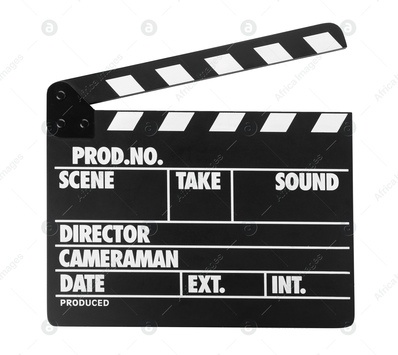 Photo of Clapper board isolated on white. Cinema production