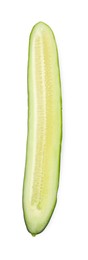 Photo of Piece of fresh cucumber isolated on white, top view